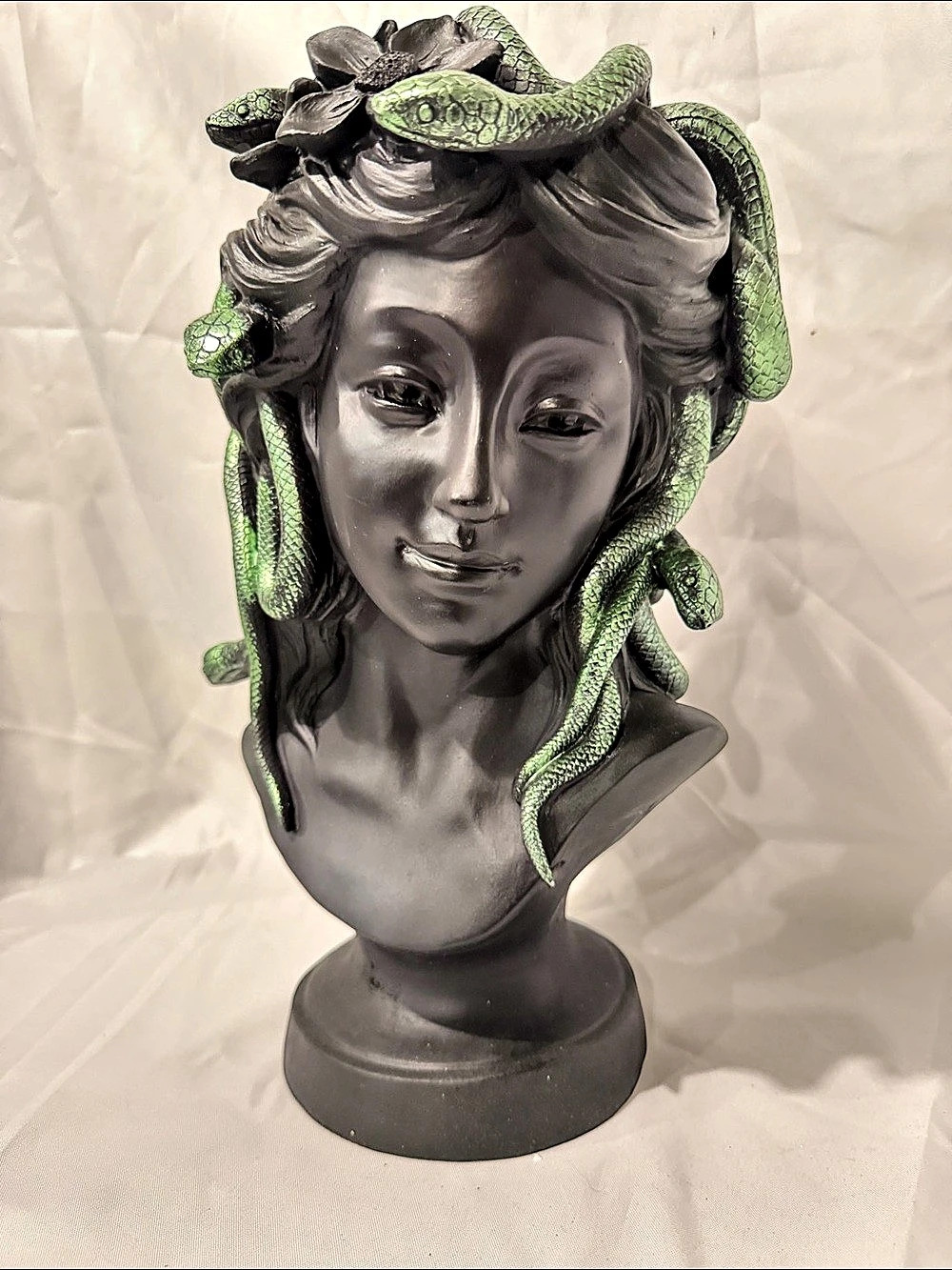 Medusa Snake Bust Sculpture in Black & Green